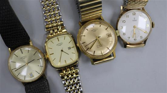 A Gentlemans Tudor manual wind wrist watch and three gentlemans Rotary wrist watches.